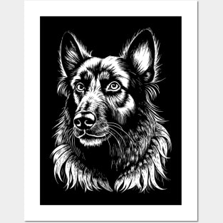 German shepherd dog head drawing black and white Posters and Art